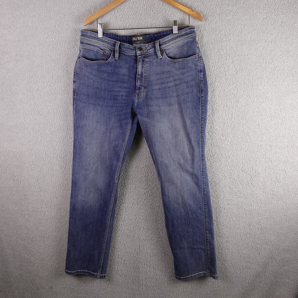 DU/ER Performance Denim Mens Straight‎ Fit Jeans Blue Medium Wash 36x30